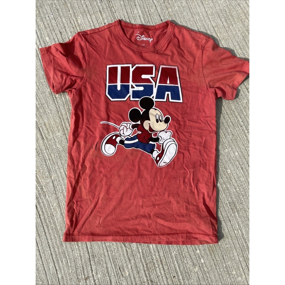 Vintage Mickey Mouse USA Disney Single Stitch Red T Shirt Mens Size XS
